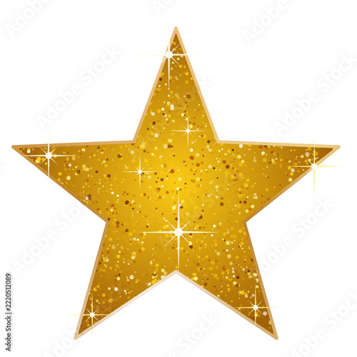 Golden glitter star with sparkling gold particles and festive luxury decoration