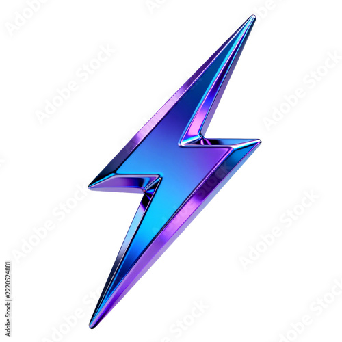 Glossy Metallic Lightning Bolt Symbol With Blue Purple Gradient Effect