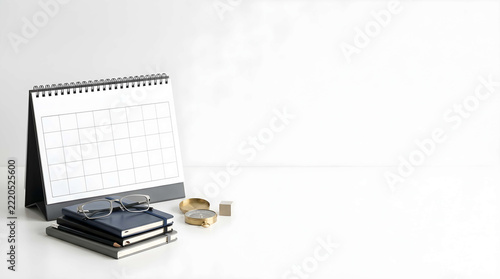 Neatly arranged professional desk setup with strategic planning tools, concept for corporate SWOT analysis, risk management, and organizational governance frameworks