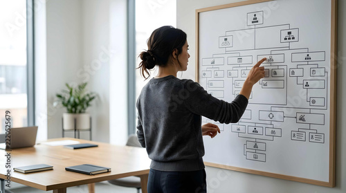 Focused professional analyzing strategic SWOT framework on whiteboard during corporate planning session, concept for business risk management, leadership decision-making, and organizational governance
