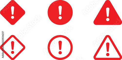 Set of red warning exclamation mark icons