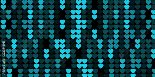 Abstract blue heart shape grid mosaic seamless pattern background vector illustration. Glowing Cyan heart pixel texture backdrop.