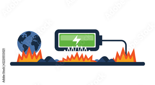 Sustainable Energy Battery and Burning Earth Concept for Global Warming and Climate Change Solutions
