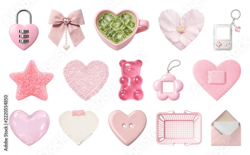 PNG Pastel pink kawaii heart icons and cute decorative stickers, transparent background