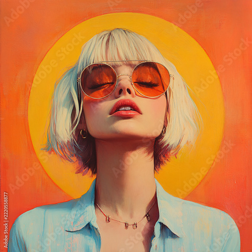 Futuristic Female Portrait with Sunburst and Sunglasses