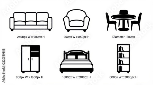 Minimalist Furniture Vector Illustration, Modern Interior Design Elements and Home Decor Collection