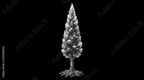 Isolated cypress tree illustration with visible roots for landscape
