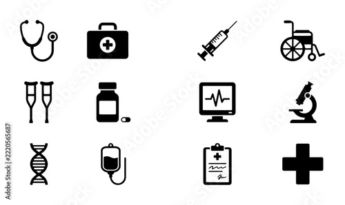 Medical Icons Set, Healthcare Symbols, Diagnostic Tools, Health Care Graphics