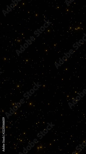 Golden Sparkling Particles on Black Background, Elegant Vertical Glitter Loop
