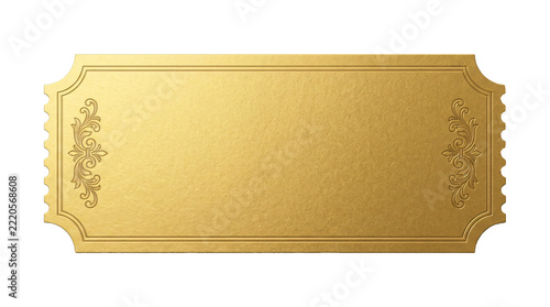Fotografie Elegant vintage gold ticket stub decorated with ornate corner flourishes isolate