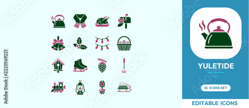Yuletide icons festive food and winter seasonal elements vector set