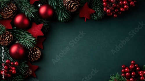 christmas background with fir branches and balls
