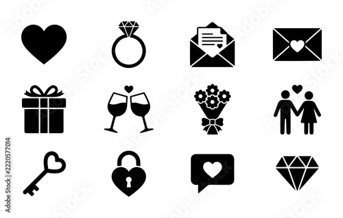 Love Icons Set, Romantic Symbols Collection, Valentine's Day Graphics