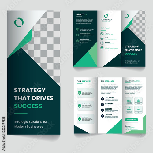 Strategy that drives success corporate business trifold brochure template
