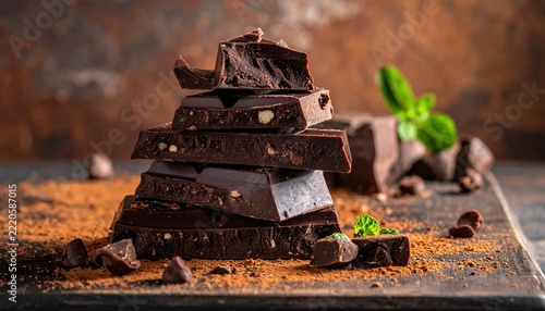 Stacked pieces of dark chocolate bar