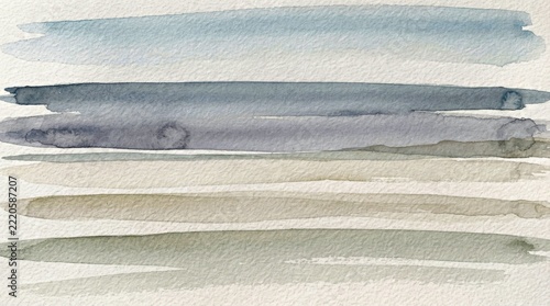 Minimalist Calmness Concept with Sparse Horizontal Watercolor Washes, Pure Watercolor Abstract Background