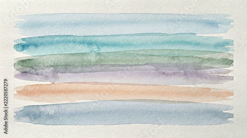 Calmness represented through sparse horizontal watercolor washes, pure watercolor