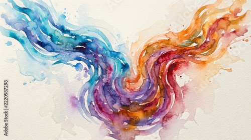 Connection represented by two flowing watercolor streams meeting, pure watercolor