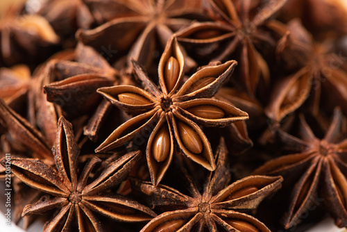 closeup of dried star anise spices 