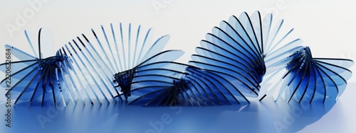 Elegant 3D Blue Glass Petal Wave Background with Soft Rounded Oval Translucent Blades