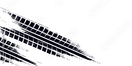 Tire track. Car, bike, motorcycle tyre mark with grunge effect isolated on white background. Wheel footprint on the road. Top view of rubber protector mark