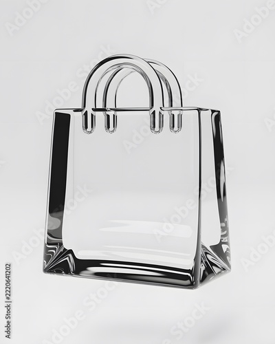 3D Liquid Glass Shopping Bag Icon Isolated on White