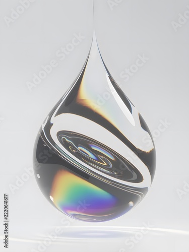 3D Liquid Glass Water Drop Icon Isolated on White Background