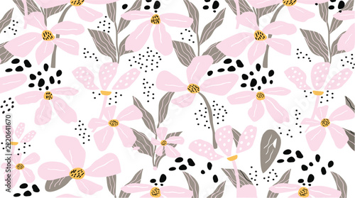 Tropical Flower light pink seamless pattern with flowers