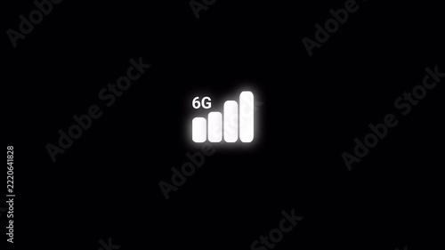 6G Mobile phone signal strength bar icon animation, signal animation on black background in 4k.