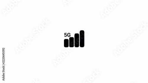 5G Mobile phone signal strength bar icon animation, signal animation on black background in 4k.