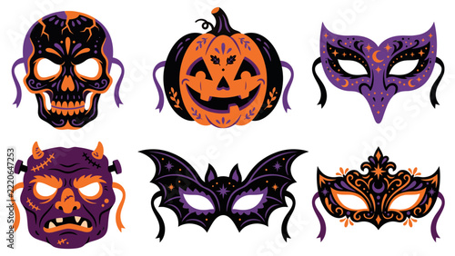 Halloween Masks Collection Flat Vector Illustration_26