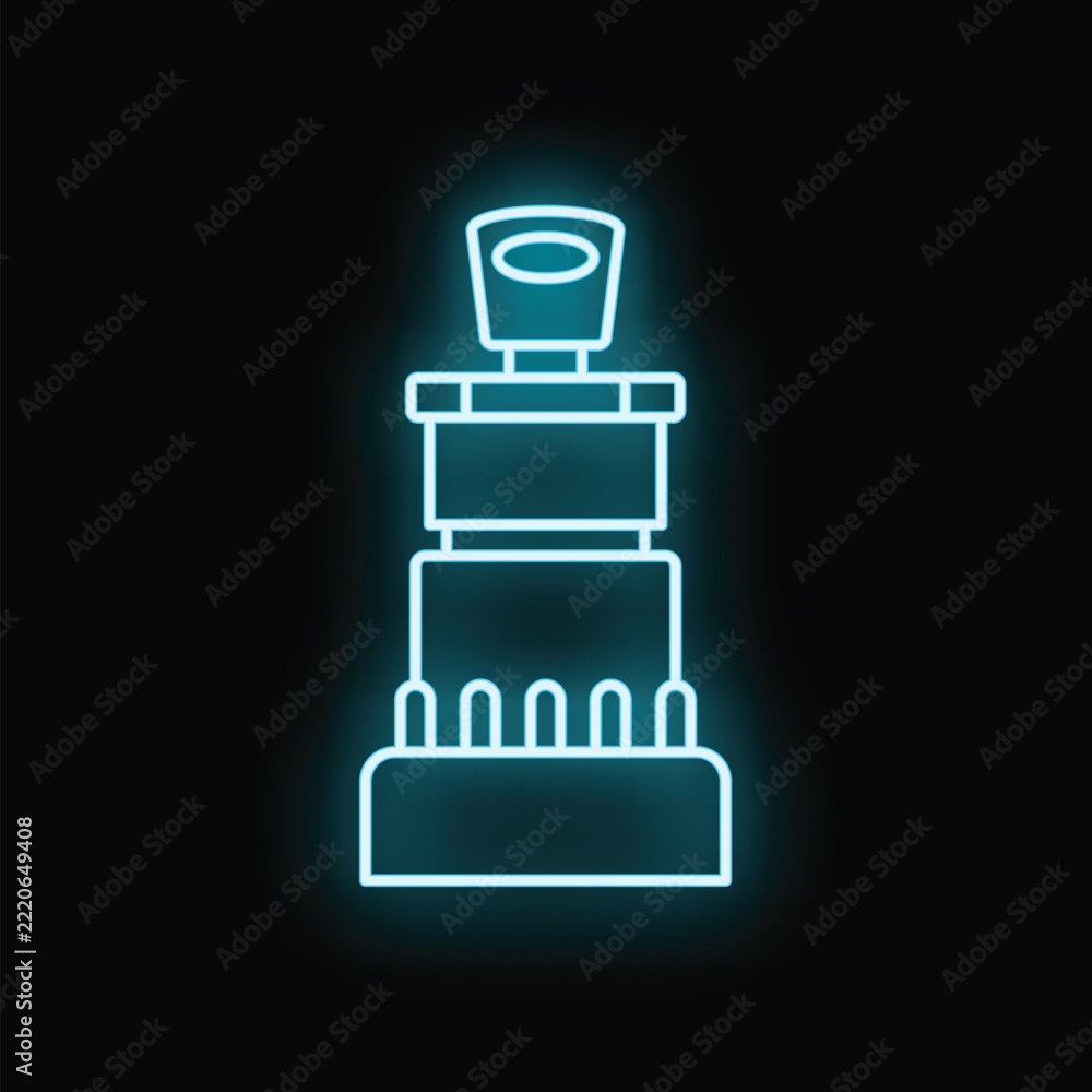 Fototapeta premium Neon glowing blue ink rubber stamp icon on black background