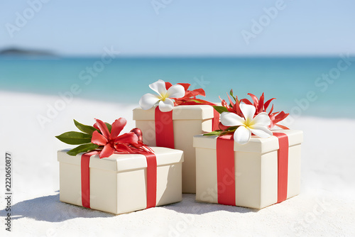 Festive Christmas Presents in a Tropical Paradise with Minimalist Styling