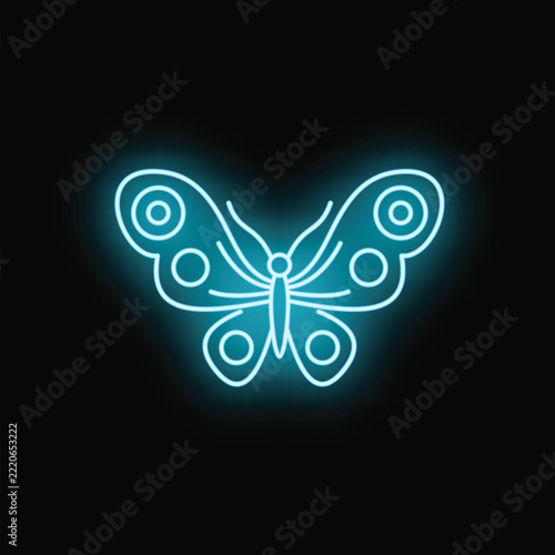 Butterfly icon glowing with blue neon light on a dark background
