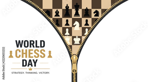 Strategic Chess Game Unzipped Revealing King Piece and Board for World Chess Day Celebration