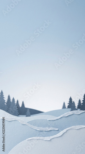 Minimal Winter Paper Landscape With Snowy Hills