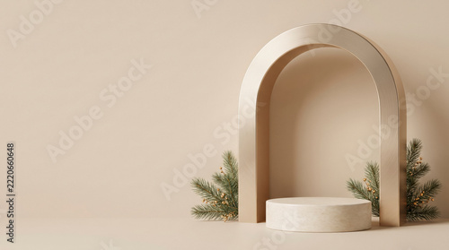 Minimal Ivory Christmas Arch With Product Podium