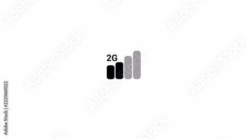2G Mobile phone signal strength bar icon animation, signal animation on black background in 4k.