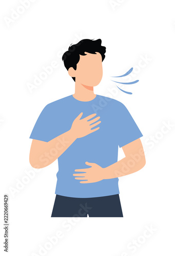 Adult Person Practicing Deep Breathing Exercise for Relaxation Isolated on White Background