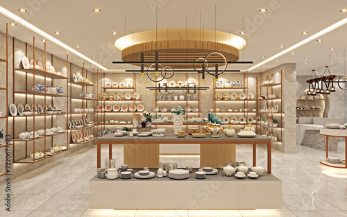 Ceramic Tableware and Pottery Displayed in Retail Shop