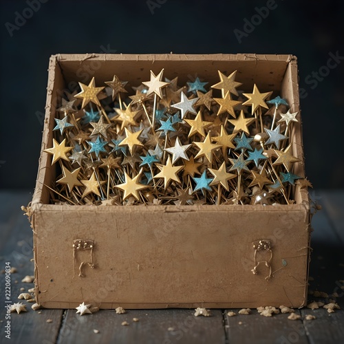 A treasure chest with little stars ornaments dreamy  cosmic theme celestial 