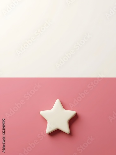 A smooth, rounded white five-pointed star, isolated on a split background.keywords: star, five-pointed