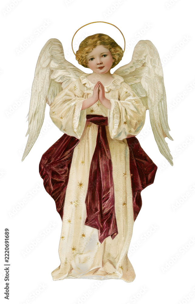 Fototapeta premium PNG Vintage angel illustration with halo, wings, robe, praying hands