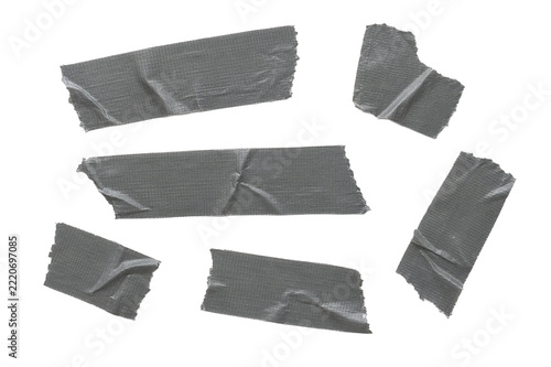 Set of gray adhesive sticky tape strips - Tapes in different positions - Ripped off tape with rough or ripped edge - Transparent background Isolated