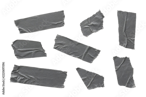 Set of gray adhesive sticky tape strips - Tapes in different positions - Ripped off tape with rough or ripped edge - Transparent background Isolated