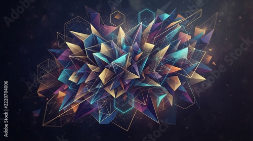 Explosion of Geometric Shapes and Light in Abstract Digital Art.