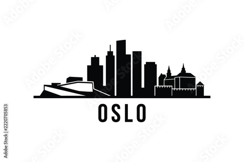 Oslo city skyline silhouette logo in minimalist black style for Norway capital travel and cityscape branding