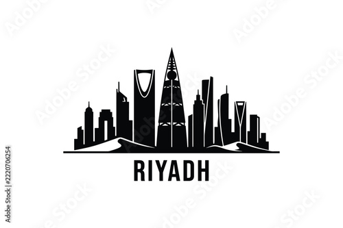 Riyadh city skyline silhouette logo in minimalist black style for Saudi Arabia modern architecture branding
