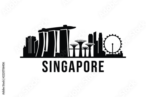 Singapore city skyline silhouette logo in minimalist black style for modern landmark architecture design