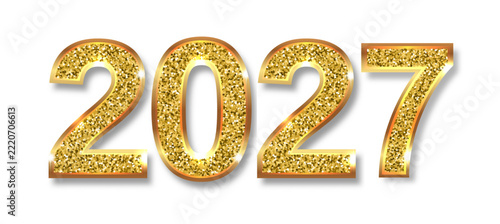 2027 numbers - gold glitter, bright. Christmas symbol with soft shadow. Realistic